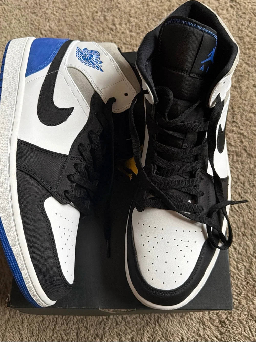 Jordan 1 Mid Men’s Sneakers - Black, White & Blue